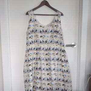 Boden Women's Cream and Blue Sailboat Hattie Midi Dress